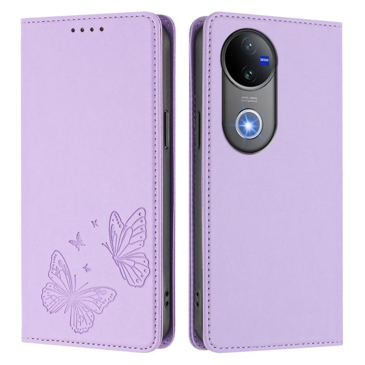 For vivo V50 5G Global / V50e 5G Strong Magnetic Dual Butterfly RFID Vegan Leather Phone Case