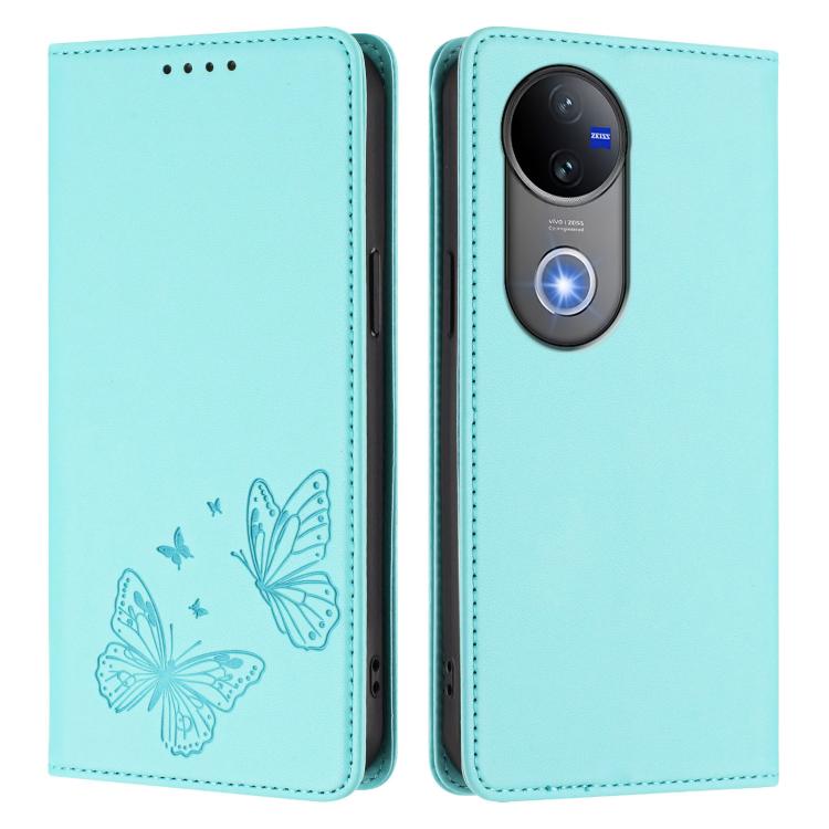 For vivo V50 5G Global / V50e 5G Strong Magnetic Dual Butterfly RFID Vegan Leather Phone Case