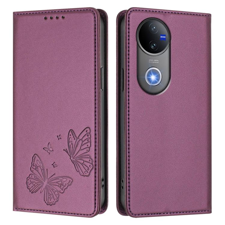 For vivo V50 5G Global / V50e 5G Strong Magnetic Dual Butterfly RFID Vegan Leather Phone Case
