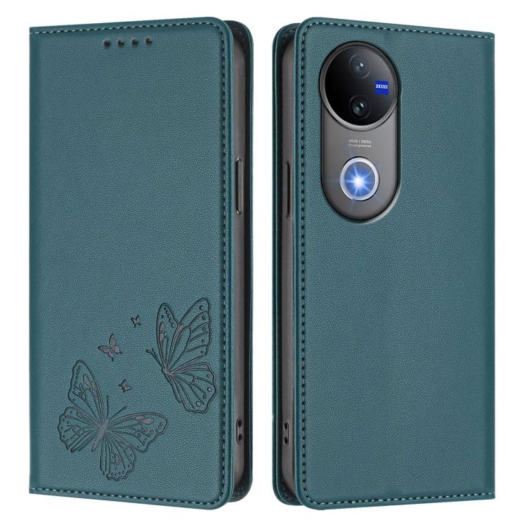 For vivo V50 5G Global / V50e 5G Strong Magnetic Dual Butterfly RFID Vegan Leather Phone Case