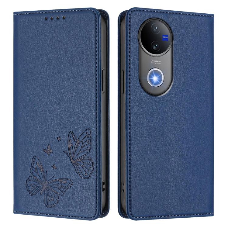 For vivo V50 5G Global / V50e 5G Strong Magnetic Dual Butterfly RFID Vegan Leather Phone Case