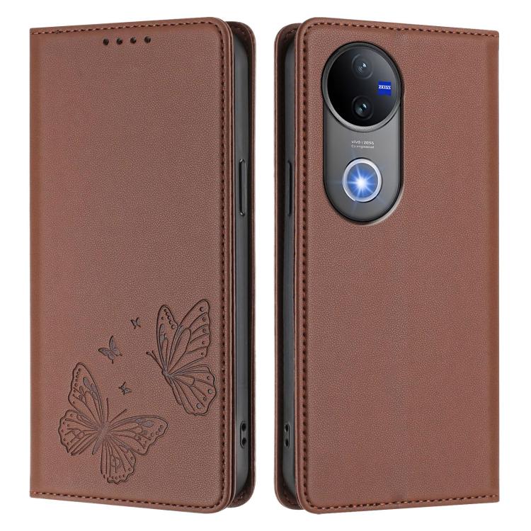 For vivo V50 5G Global / V50e 5G Strong Magnetic Dual Butterfly RFID Vegan Leather Phone Case