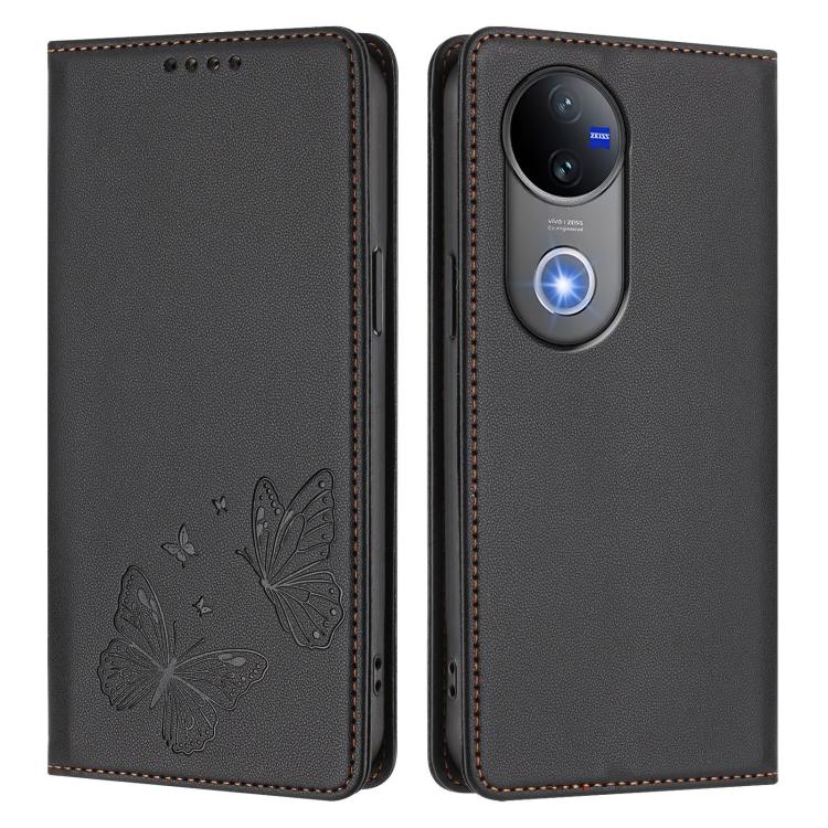 For vivo V50 5G Global / V50e 5G Strong Magnetic Dual Butterfly RFID Vegan Leather Phone Case