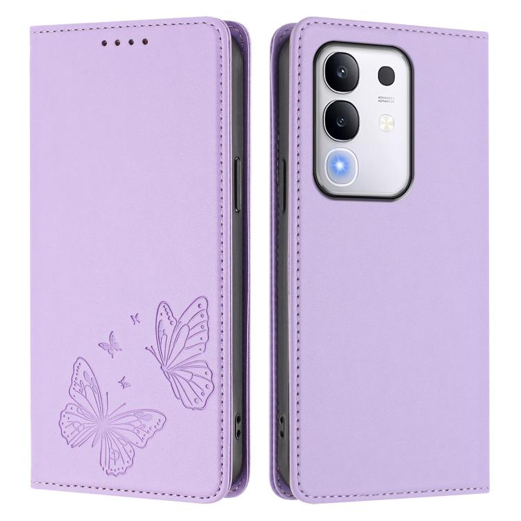 For vivo Y29 4G Global / T4x 5G / Y300T 5G Strong Magnetic Dual Butterfly RFID Vegan Leather Phone Case