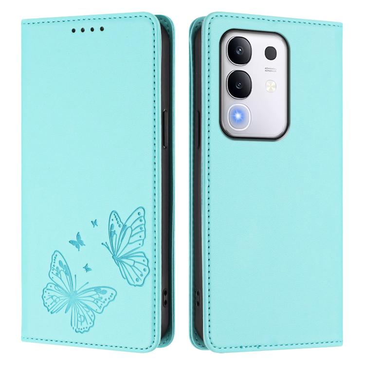 For vivo Y29 4G Global / T4x 5G / Y300T 5G Strong Magnetic Dual Butterfly RFID Vegan Leather Phone Case