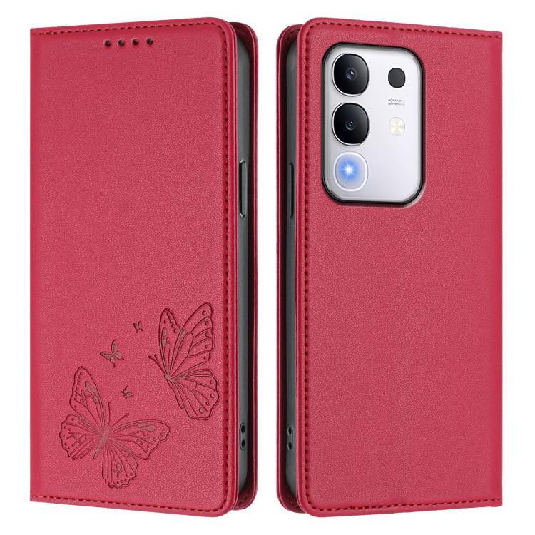 For vivo Y29 4G Global / T4x 5G / Y300T 5G Strong Magnetic Dual Butterfly RFID Vegan Leather Phone Case