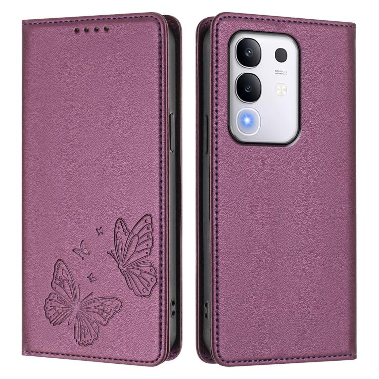 For vivo Y29 4G Global / T4x 5G / Y300T 5G Strong Magnetic Dual Butterfly RFID Vegan Leather Phone Case