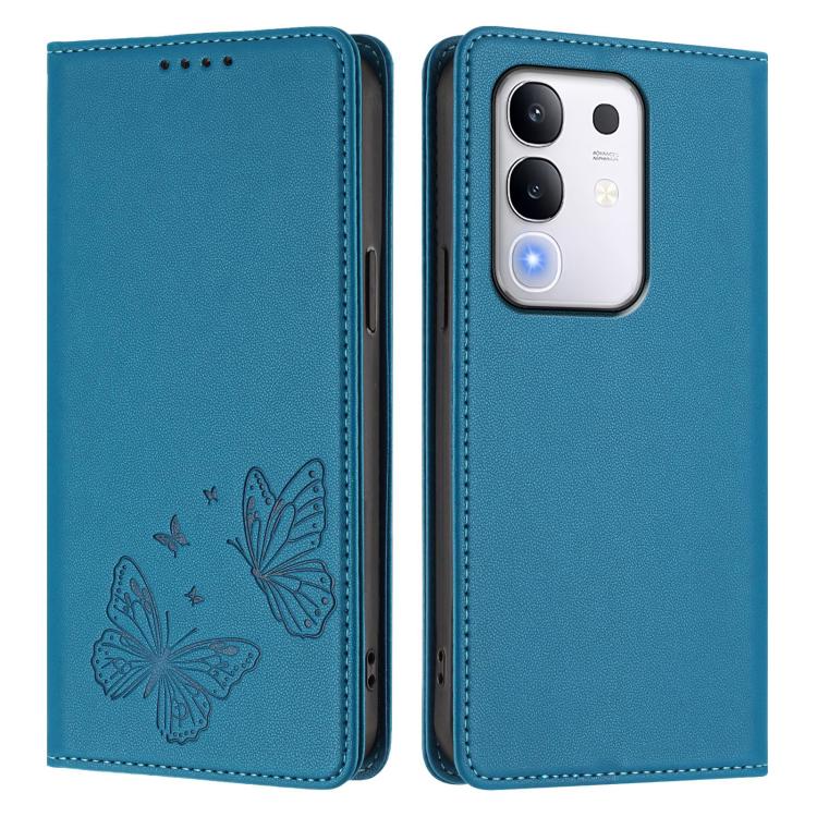 For vivo Y29 4G Global / T4x 5G / Y300T 5G Strong Magnetic Dual Butterfly RFID Vegan Leather Phone Case