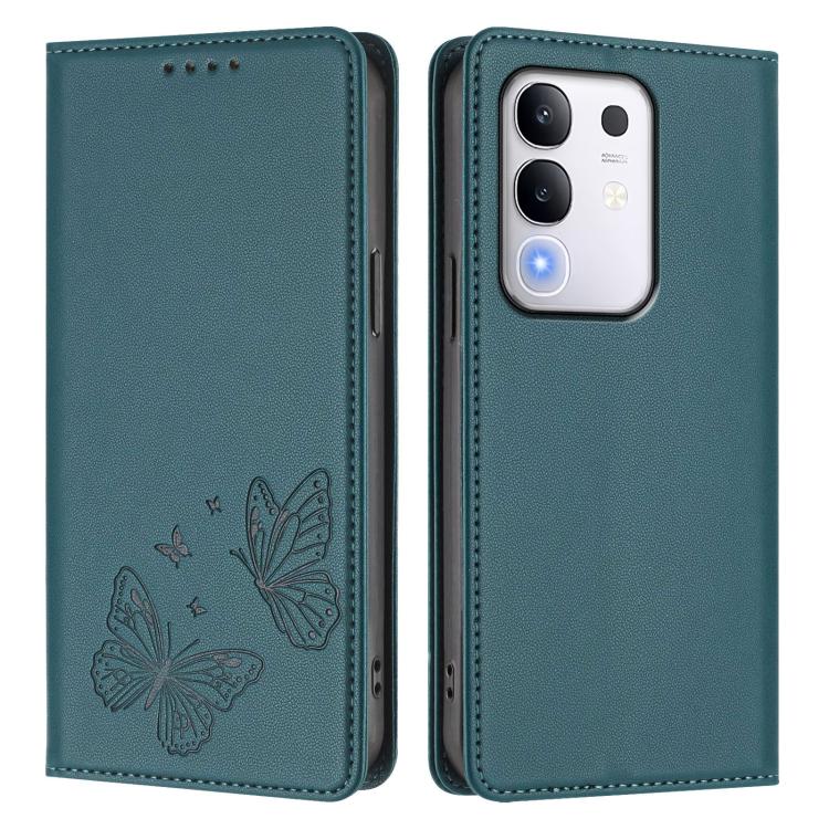 For vivo Y29 4G Global / T4x 5G / Y300T 5G Strong Magnetic Dual Butterfly RFID Vegan Leather Phone Case