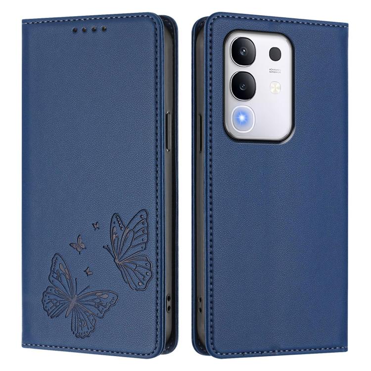 For vivo Y29 4G Global / T4x 5G / Y300T 5G Strong Magnetic Dual Butterfly RFID Vegan Leather Phone Case