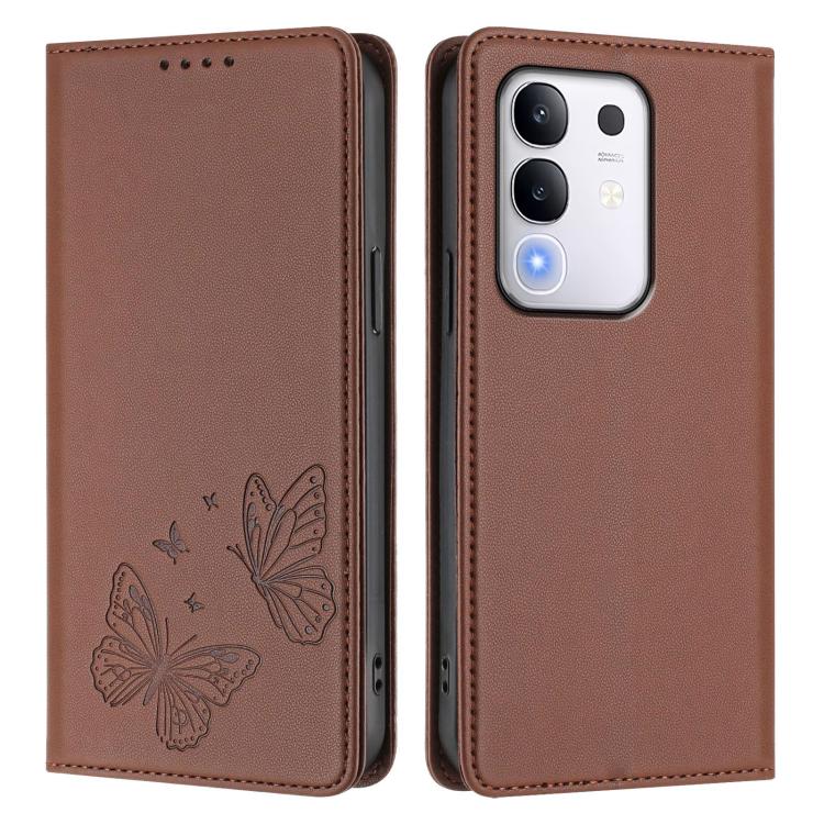 For vivo Y29 4G Global / T4x 5G / Y300T 5G Strong Magnetic Dual Butterfly RFID Vegan Leather Phone Case
