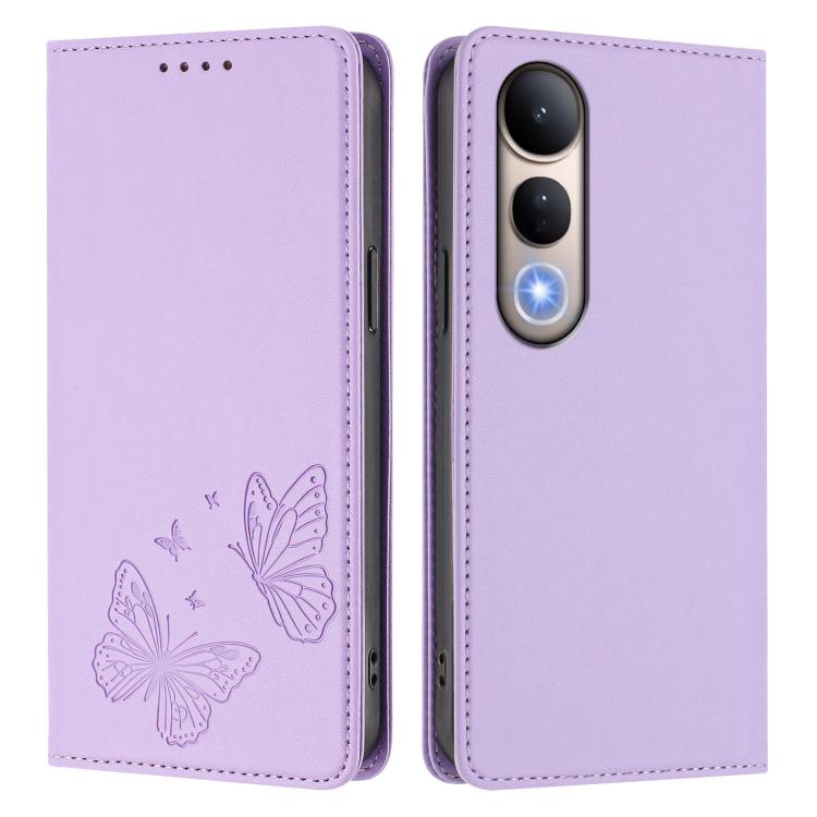 For vivo V50 Lite 5G / 4G Global Strong Magnetic Dual Butterfly RFID Vegan Leather Phone Case