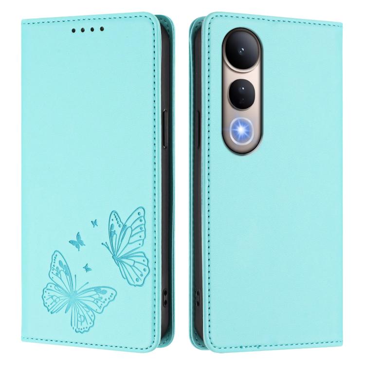 For vivo V50 Lite 5G / 4G Global Strong Magnetic Dual Butterfly RFID Vegan Leather Phone Case