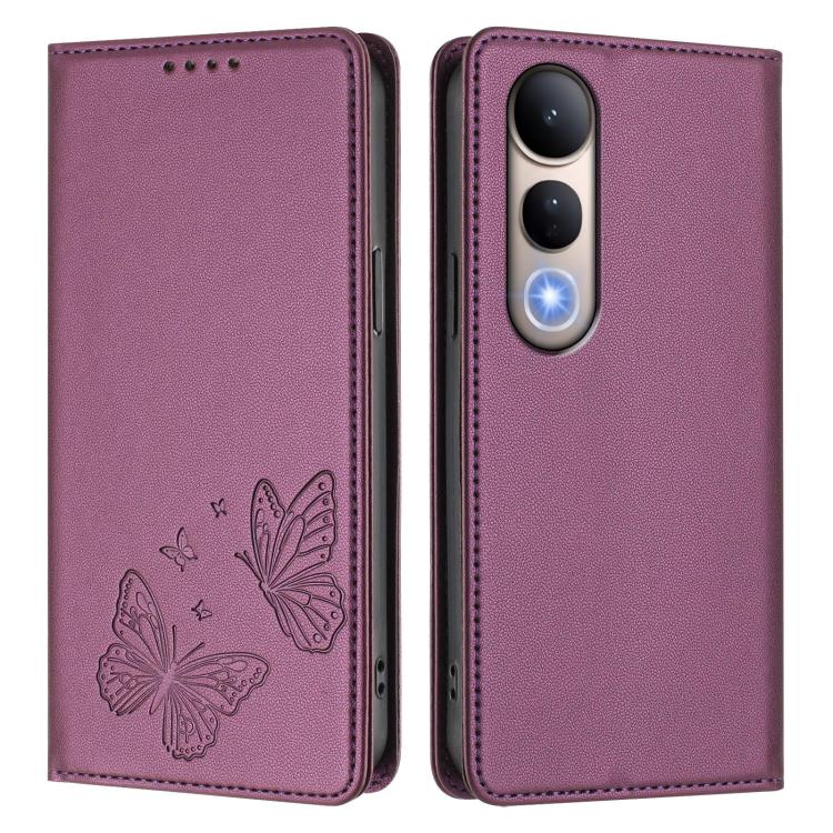 For vivo V50 Lite 5G / 4G Global Strong Magnetic Dual Butterfly RFID Vegan Leather Phone Case