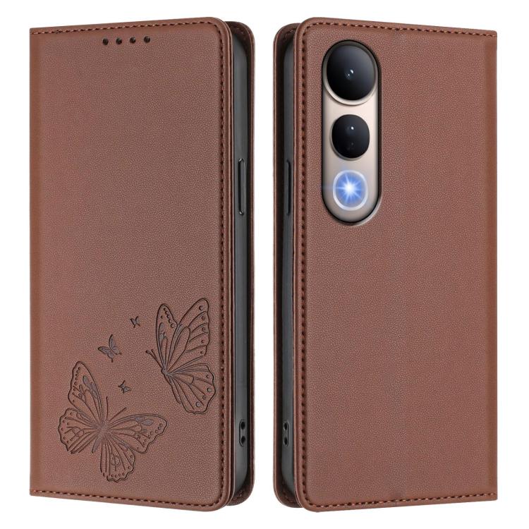 For vivo V50 Lite 5G / 4G Global Strong Magnetic Dual Butterfly RFID Vegan Leather Phone Case