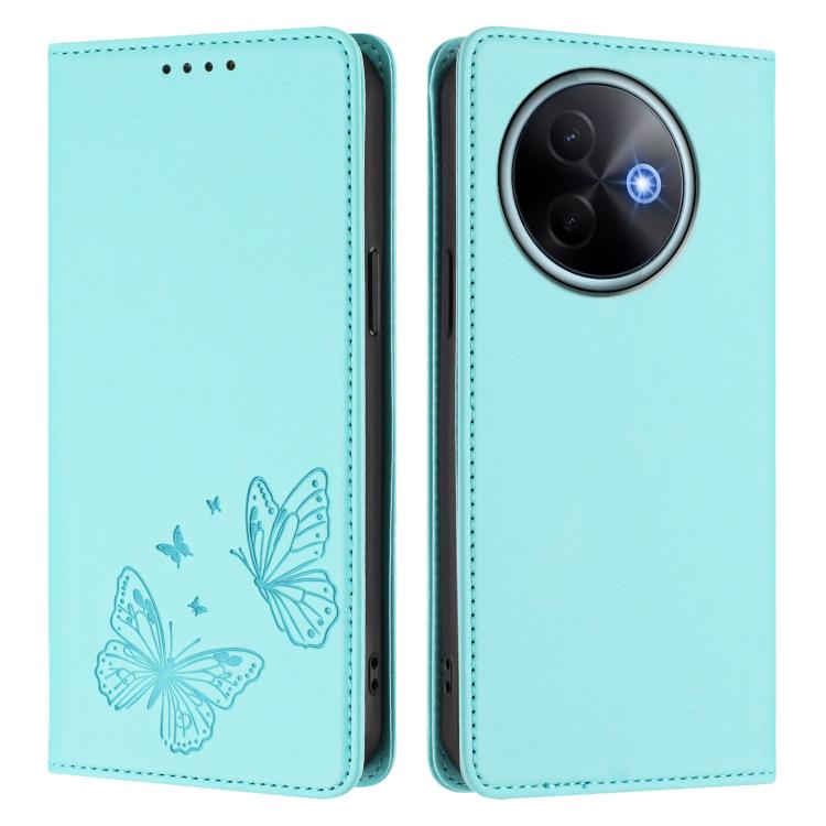 For vivo Y39 5G Global Strong Magnetic Dual Butterfly RFID Vegan Leather Phone Case
