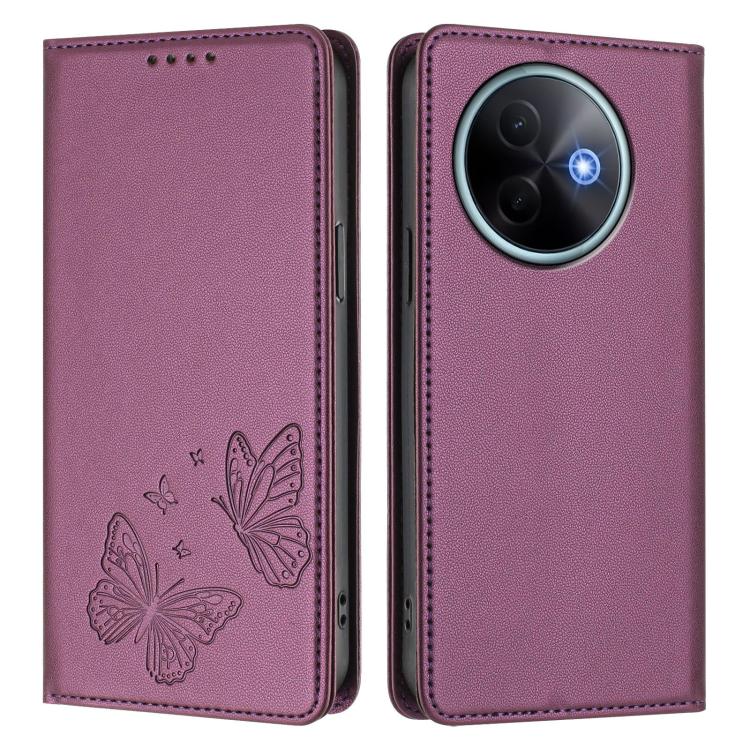 For vivo Y39 5G Global Strong Magnetic Dual Butterfly RFID Vegan Leather Phone Case