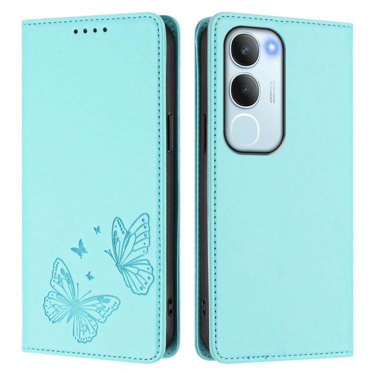 For vivo Y19s 4G Global / Y29 5G India Strong Magnetic Dual Butterfly RFID Vegan Leather Phone Case