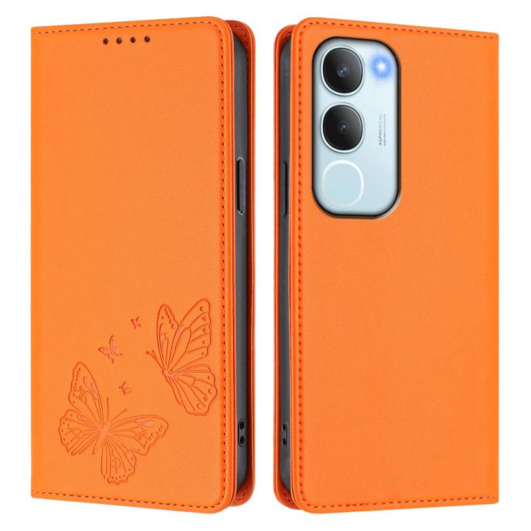 For vivo Y19s 4G Global / Y29 5G India Strong Magnetic Dual Butterfly RFID Vegan Leather Phone Case