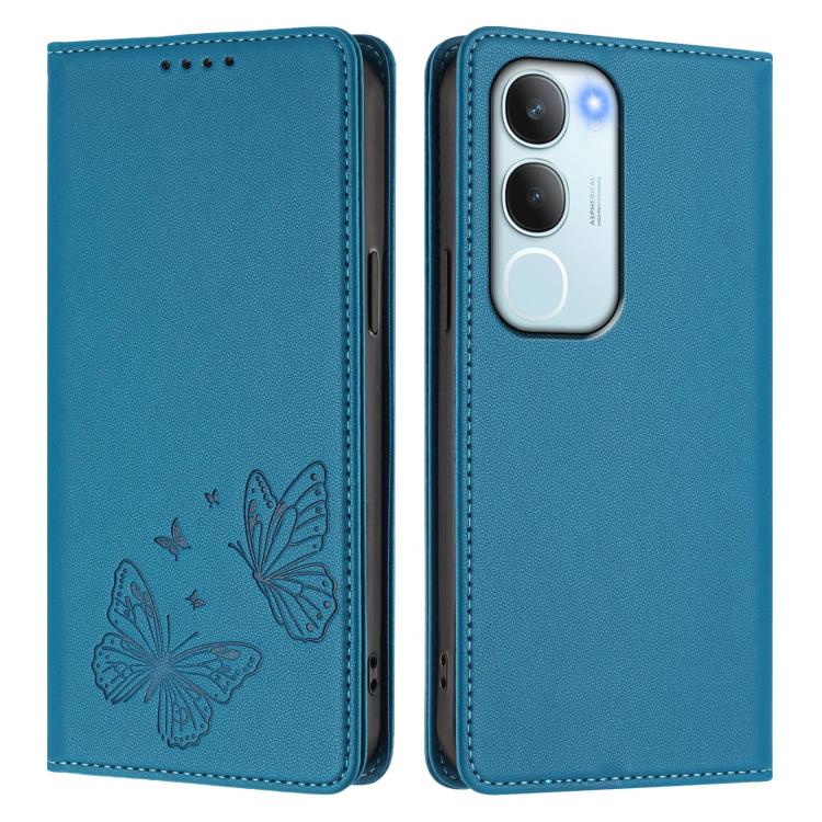For vivo Y19s 4G Global / Y29 5G India Strong Magnetic Dual Butterfly RFID Vegan Leather Phone Case