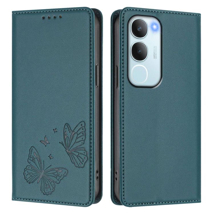 For vivo Y19s 4G Global / Y29 5G India Strong Magnetic Dual Butterfly RFID Vegan Leather Phone Case