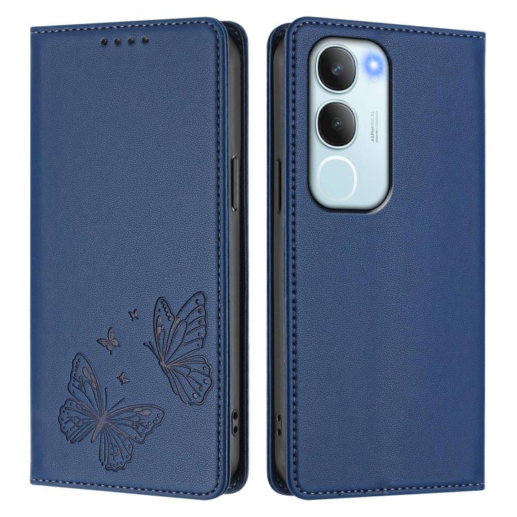 For vivo Y19s 4G Global / Y29 5G India Strong Magnetic Dual Butterfly RFID Vegan Leather Phone Case