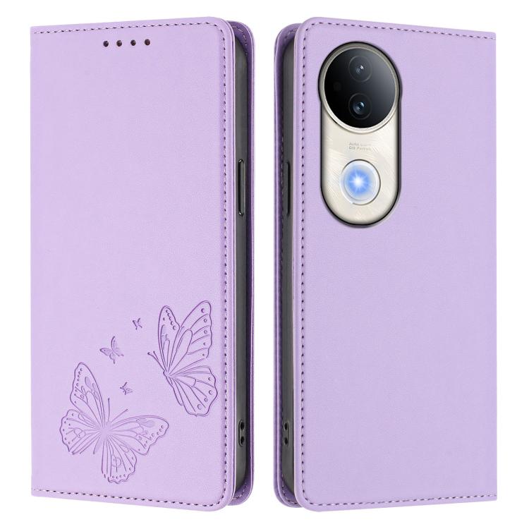 For vivo S20 5G Strong Magnetic Dual Butterfly RFID Vegan Leather Phone Case