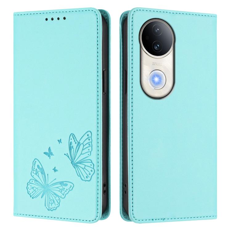 For vivo S20 5G Strong Magnetic Dual Butterfly RFID Vegan Leather Phone Case