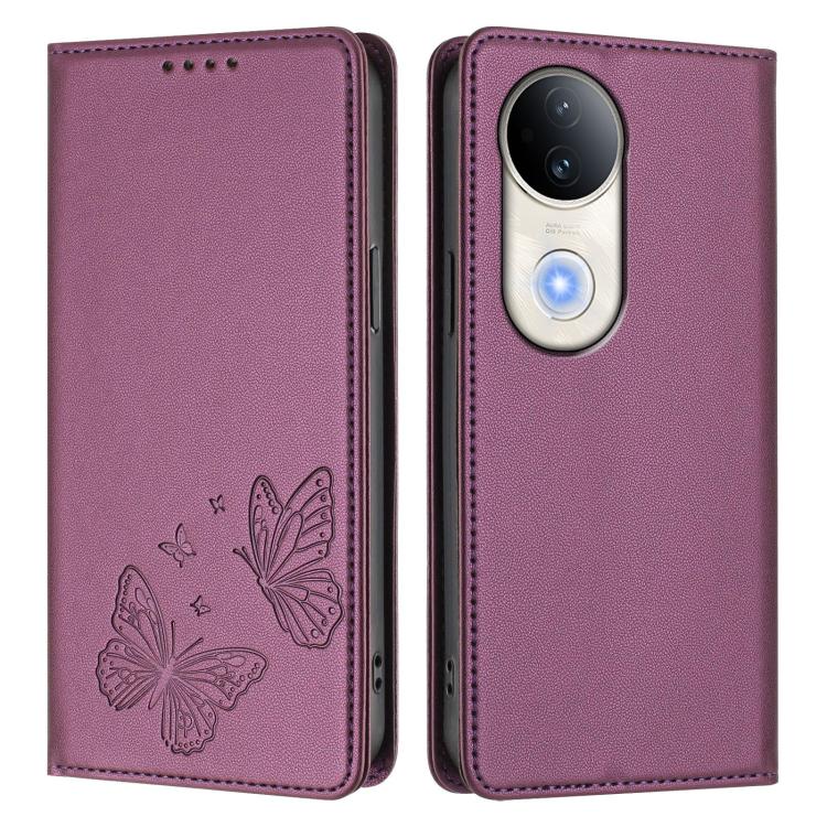 For vivo S20 5G Strong Magnetic Dual Butterfly RFID Vegan Leather Phone Case