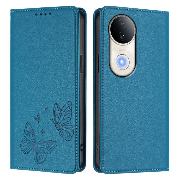 For vivo S20 5G Strong Magnetic Dual Butterfly RFID Vegan Leather Phone Case