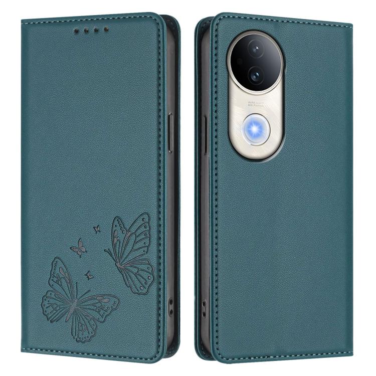 For vivo S20 5G Strong Magnetic Dual Butterfly RFID Vegan Leather Phone Case