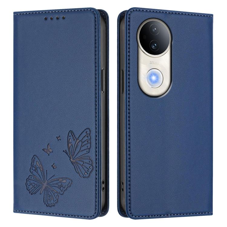 For vivo S20 5G Strong Magnetic Dual Butterfly RFID Vegan Leather Phone Case