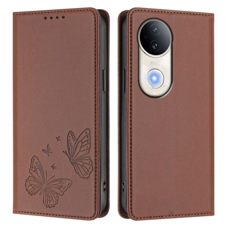 For vivo S20 5G Strong Magnetic Dual Butterfly RFID Vegan Leather Phone Case