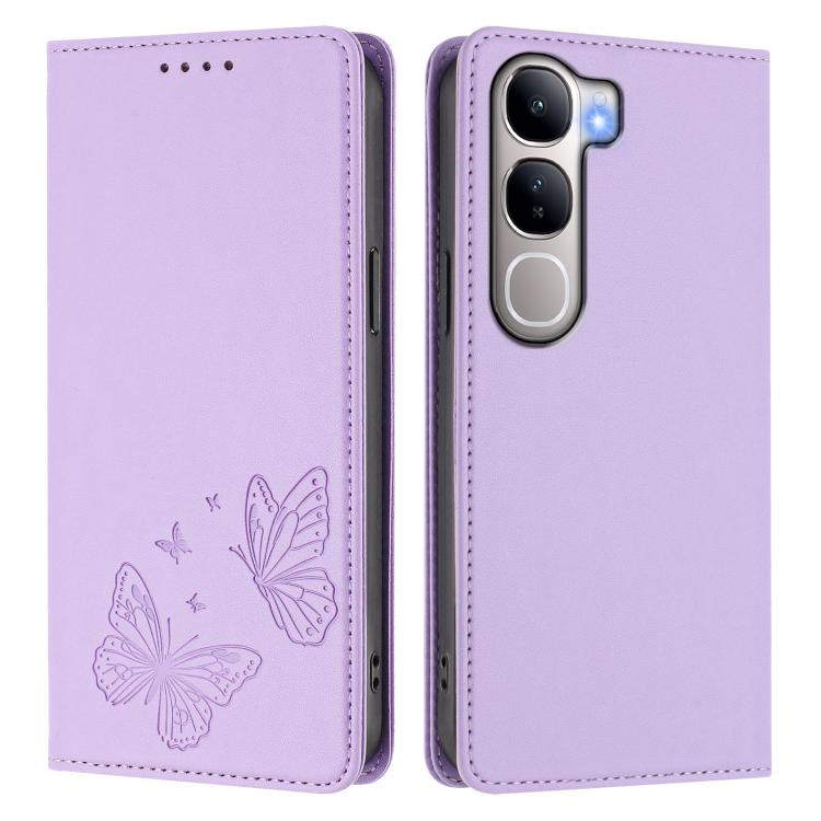 For vivo Y300 5G IDN / V40 Lite 5G / 4G IDN Strong Magnetic Dual Butterfly RFID Vegan Leather Phone Case