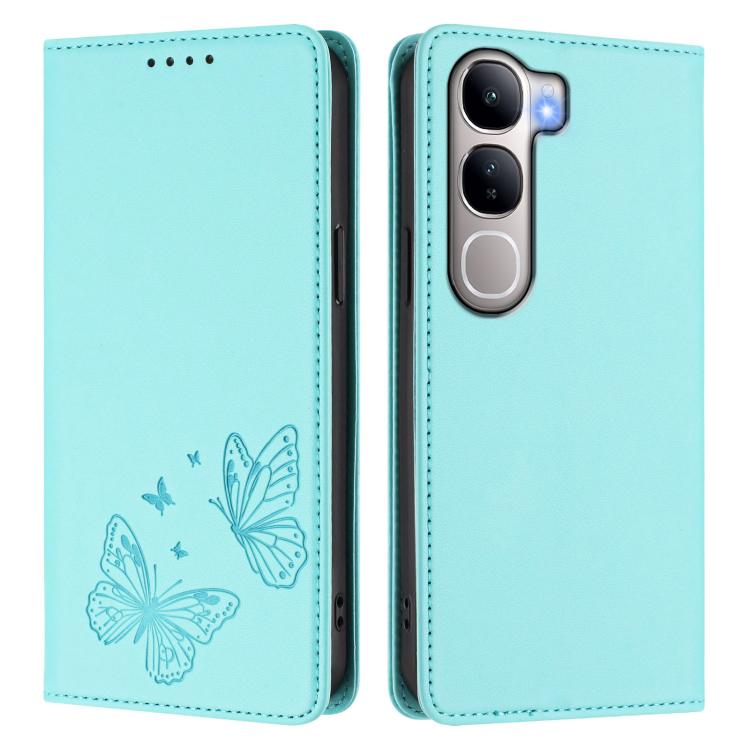 For vivo Y300 5G IDN / V40 Lite 5G / 4G IDN Strong Magnetic Dual Butterfly RFID Vegan Leather Phone Case