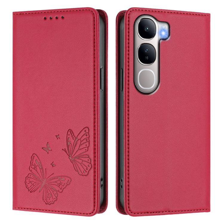 For vivo Y300 5G IDN / V40 Lite 5G / 4G IDN Strong Magnetic Dual Butterfly RFID Vegan Leather Phone Case