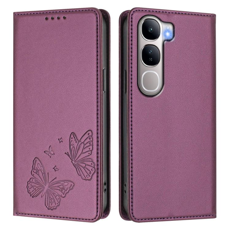 For vivo Y300 5G IDN / V40 Lite 5G / 4G IDN Strong Magnetic Dual Butterfly RFID Vegan Leather Phone Case