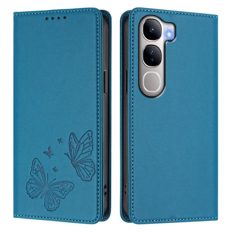 For vivo Y300 5G IDN / V40 Lite 5G / 4G IDN Strong Magnetic Dual Butterfly RFID Vegan Leather Phone Case