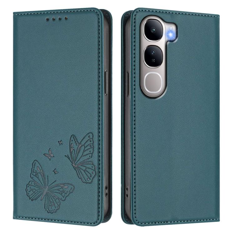 For vivo Y300 5G IDN / V40 Lite 5G / 4G IDN Strong Magnetic Dual Butterfly RFID Vegan Leather Phone Case