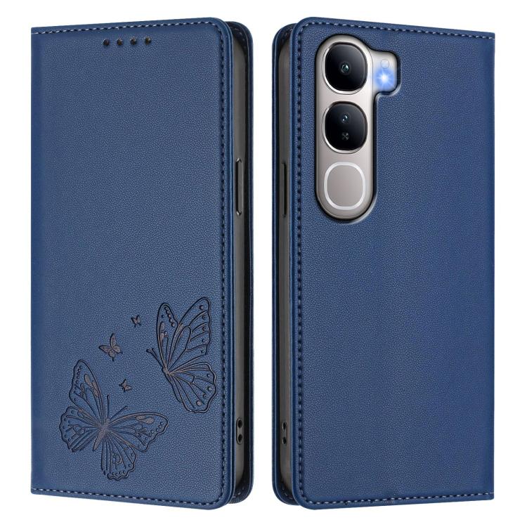 For vivo Y300 5G IDN / V40 Lite 5G / 4G IDN Strong Magnetic Dual Butterfly RFID Vegan Leather Phone Case