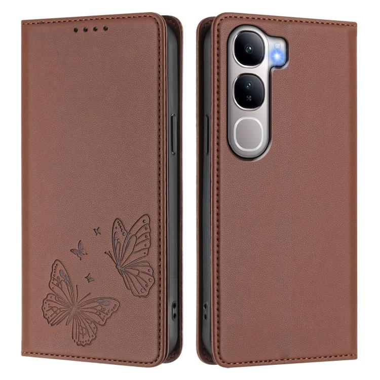 For vivo Y300 5G IDN / V40 Lite 5G / 4G IDN Strong Magnetic Dual Butterfly RFID Vegan Leather Phone Case
