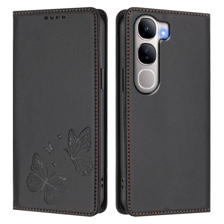 For vivo Y300 5G IDN / V40 Lite 5G / 4G IDN Strong Magnetic Dual Butterfly RFID Vegan Leather Phone Case