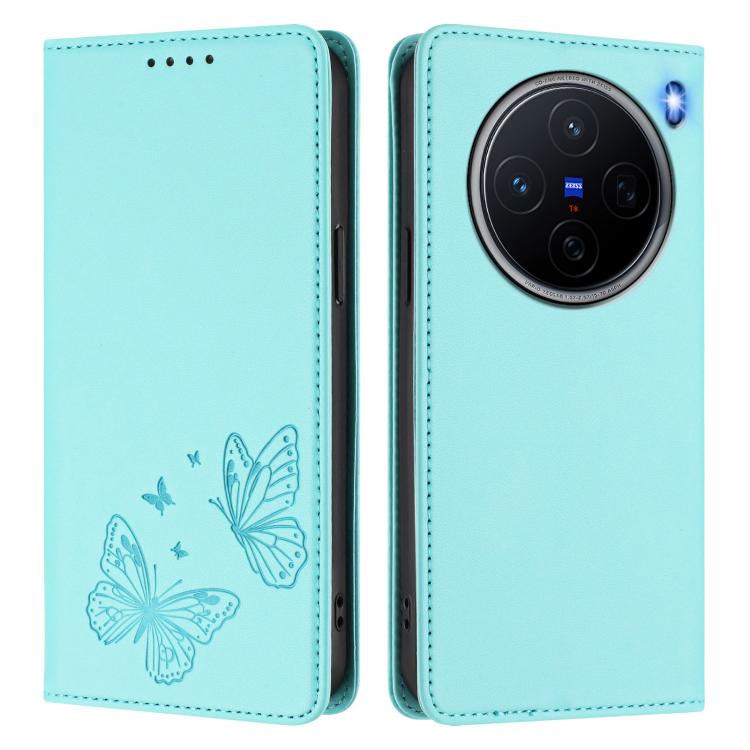 For vivo X200 5G Strong Magnetic Dual Butterfly RFID Vegan Leather Phone Case