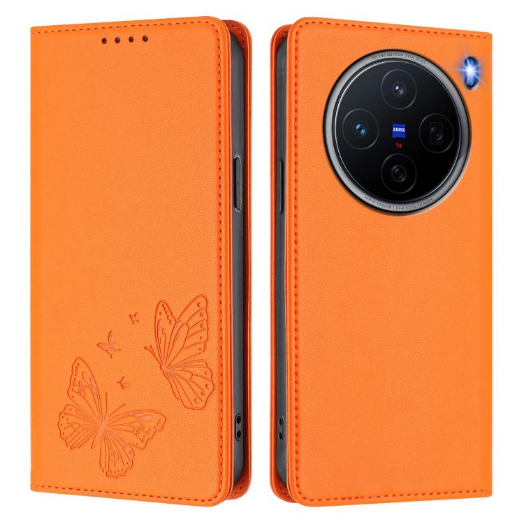 For vivo X200 5G Strong Magnetic Dual Butterfly RFID Vegan Leather Phone Case
