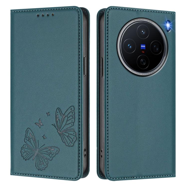 For vivo X200 5G Strong Magnetic Dual Butterfly RFID Vegan Leather Phone Case