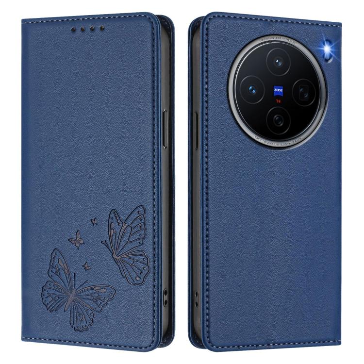 For vivo X200 5G Strong Magnetic Dual Butterfly RFID Vegan Leather Phone Case