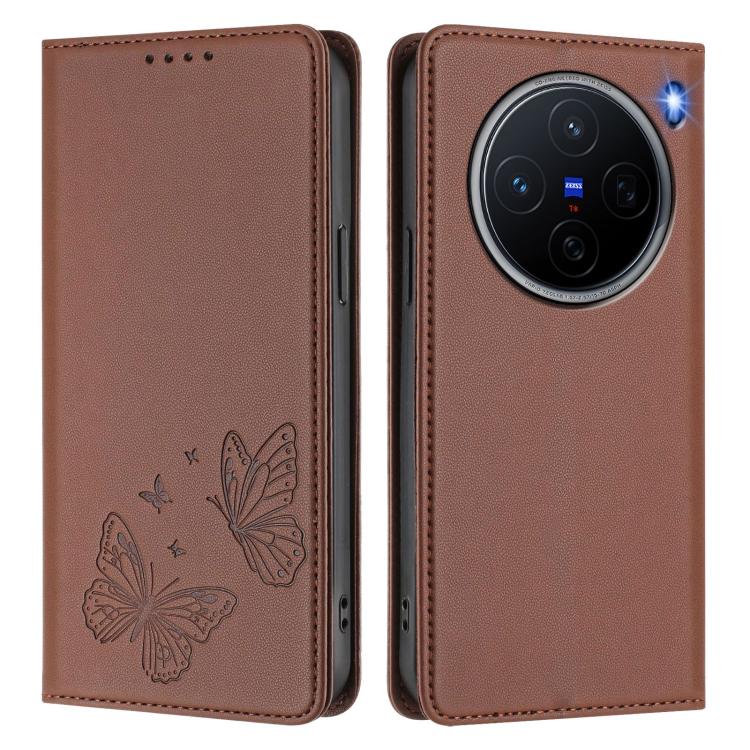 For vivo X200 5G Strong Magnetic Dual Butterfly RFID Vegan Leather Phone Case