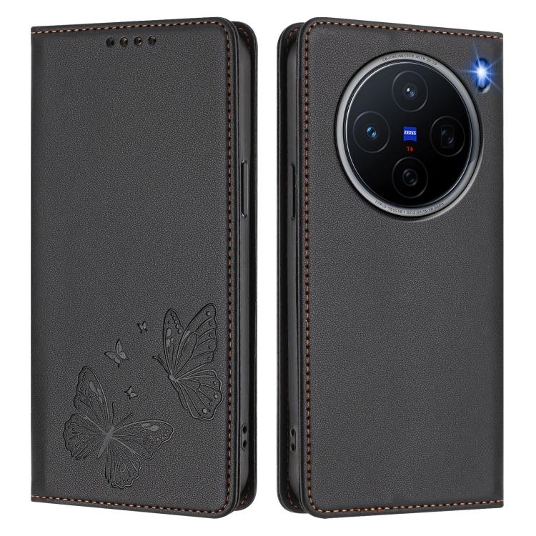 For vivo X200 5G Strong Magnetic Dual Butterfly RFID Vegan Leather Phone Case