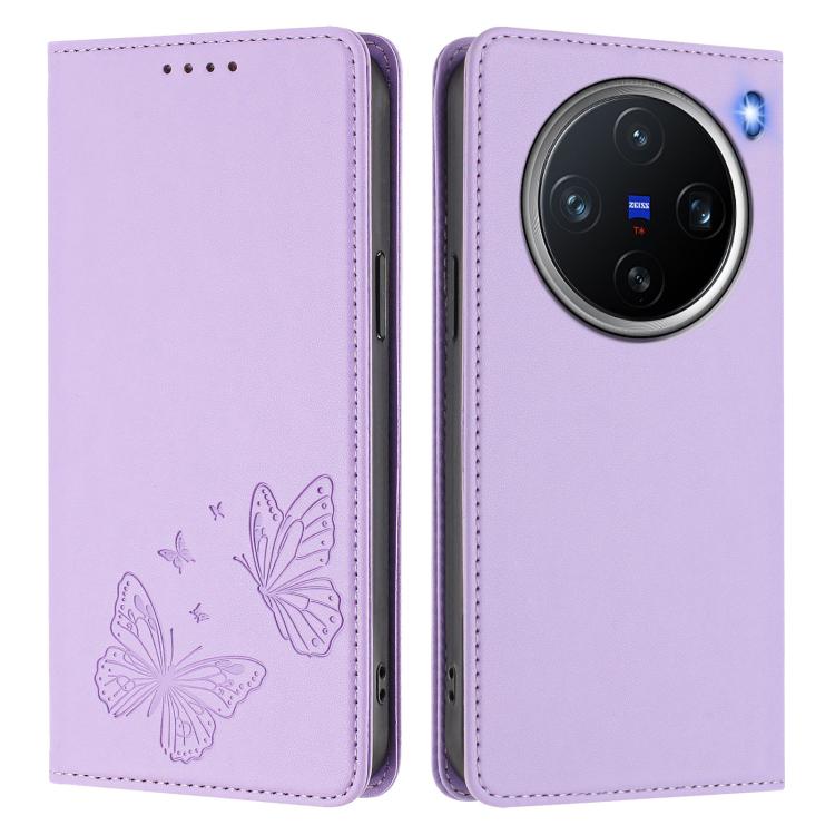 For vivo X200 Pro mini Strong Magnetic Dual Butterfly RFID Vegan Leather Phone Case