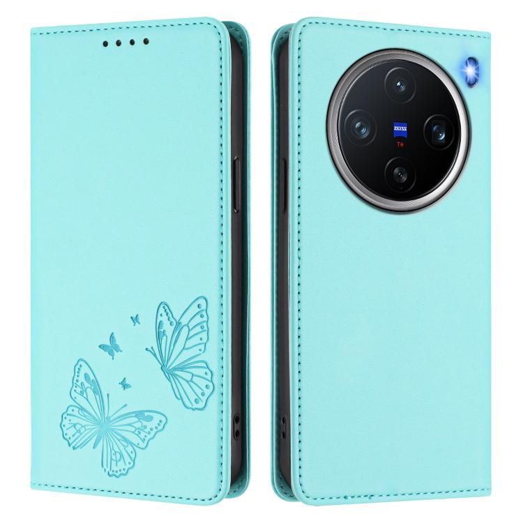 For vivo X200 Pro mini Strong Magnetic Dual Butterfly RFID Vegan Leather Phone Case